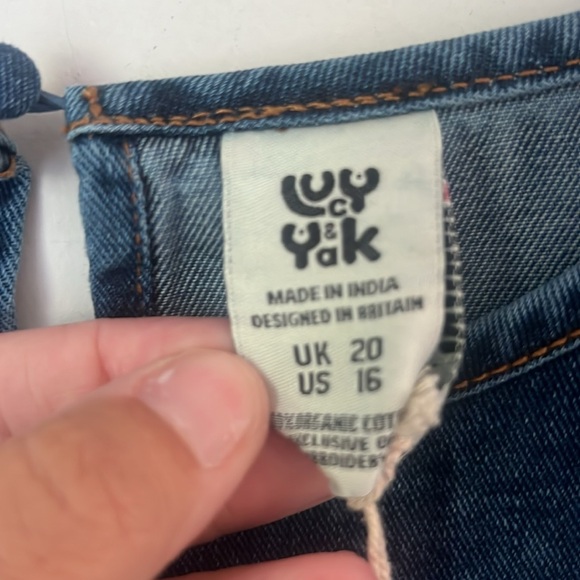 Lucy & Yak Maeve Midi Denim Dress with Myrtle Embroidery Long sleeves NWT Sz 16 - Picture 10 of 11